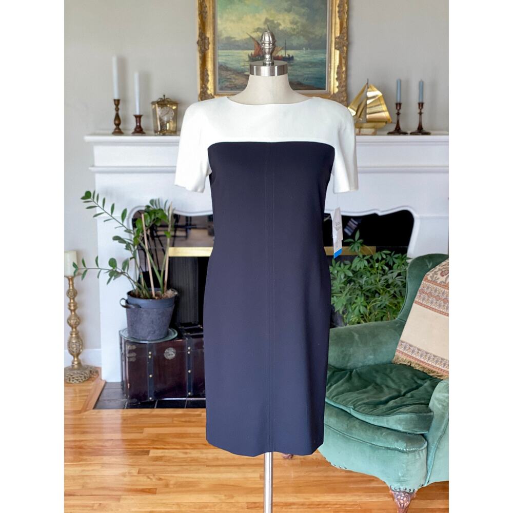 Vintage Liz Claiborne Dress, 80s 90s, NWT, Black and Off White, Women's Size 4
